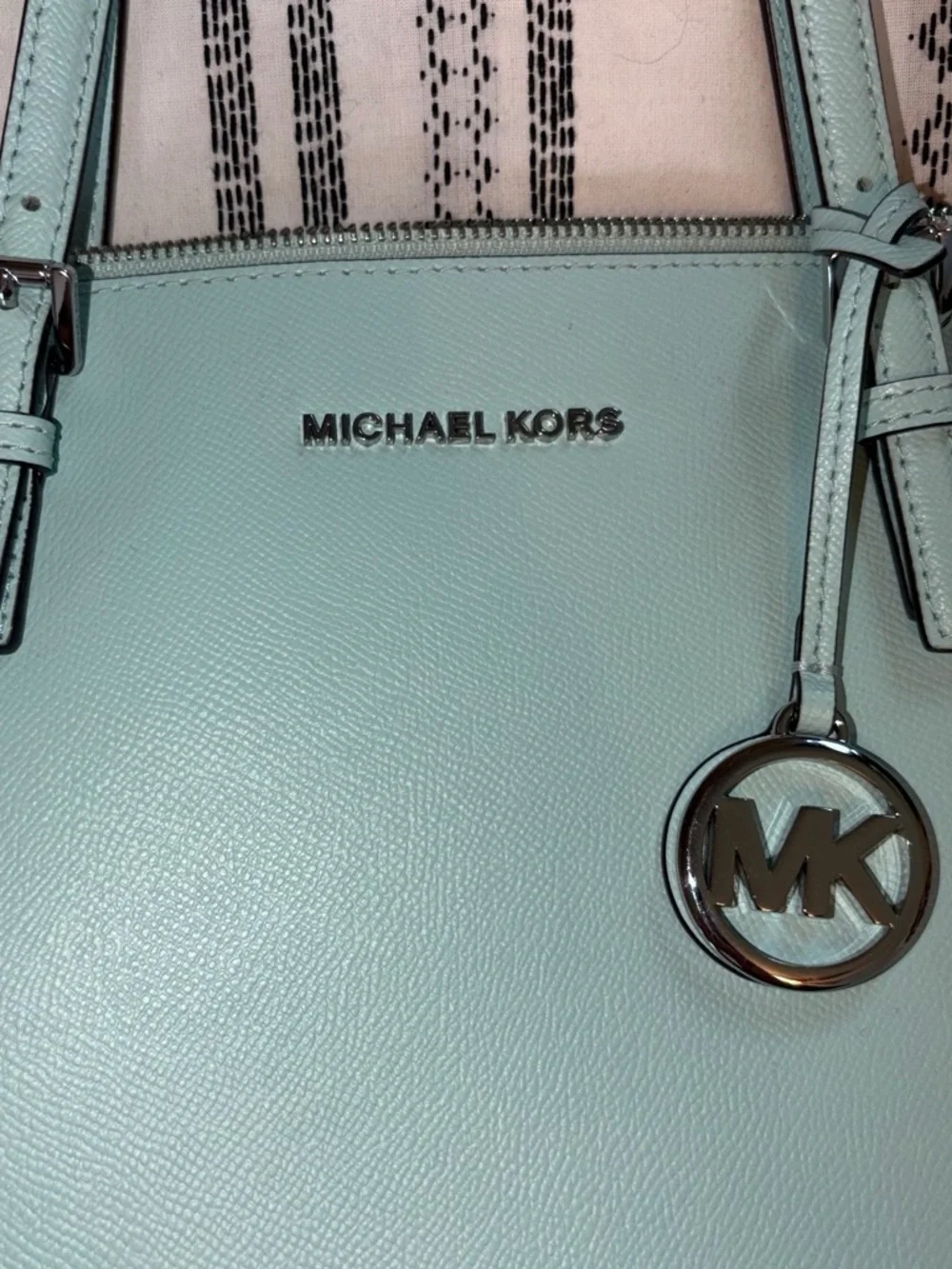 Michael Kors Mint Green Leather Tote with MK Charm